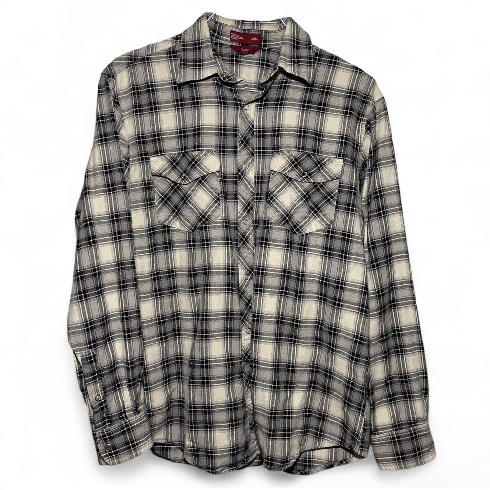 Haggar/Black&White/Plaid Button Down/Long Sleeve Collared Shirt/Medium
